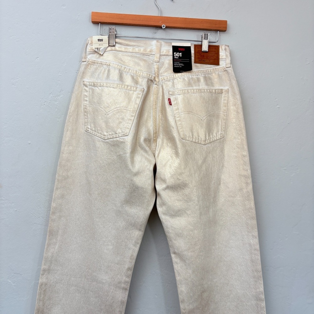 Levi's 501 90's Jeans Women Size 28 x 30 White Metallic Gold Straight Leg New - Picture 8 of 14